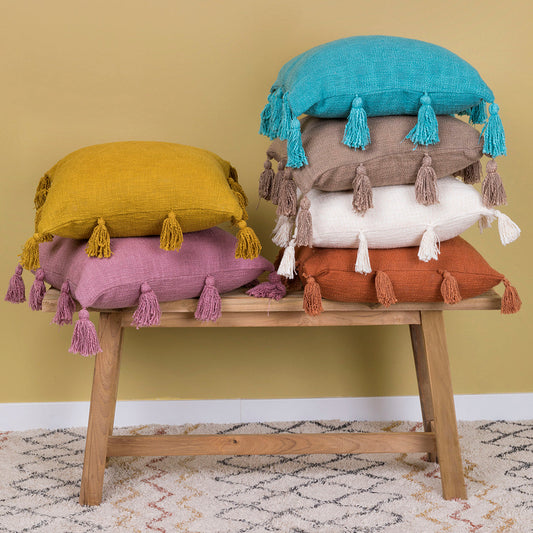 MEVAK LIVING - Cotton cushion cover with pom poms M/Joy